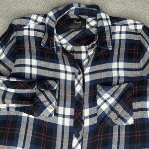 Rails Hunter Shirt Womens Small Navy Magenta Plaid Flannel Button Front Top Flaw